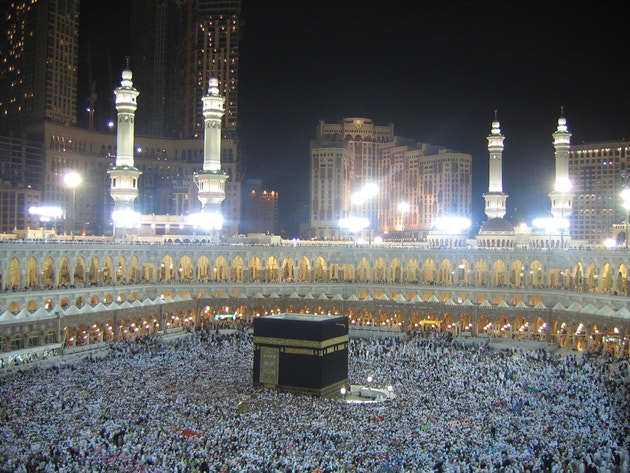 The Kaaba at the Great Mosque in Mecca, Saudi Arabia