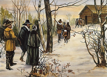 image title: Pilgrims walked to church