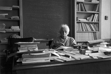 image title: Einstein in his office at Princeton
