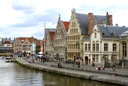 Many European cities have charming old sections, such as this one in Ghent,
          Belgium. photo
